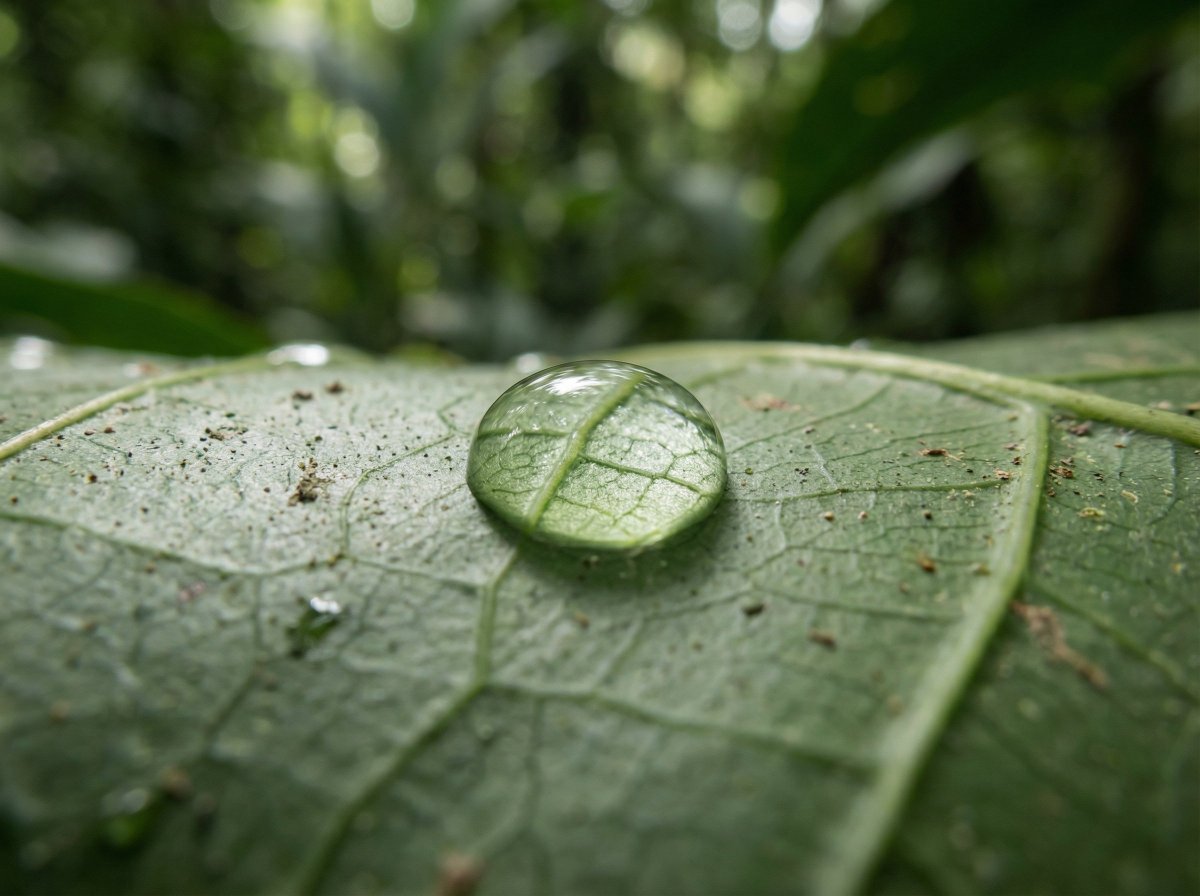 Scientific Macro Documentary Photography Prompt for Water Droplet on Leaf — example 1