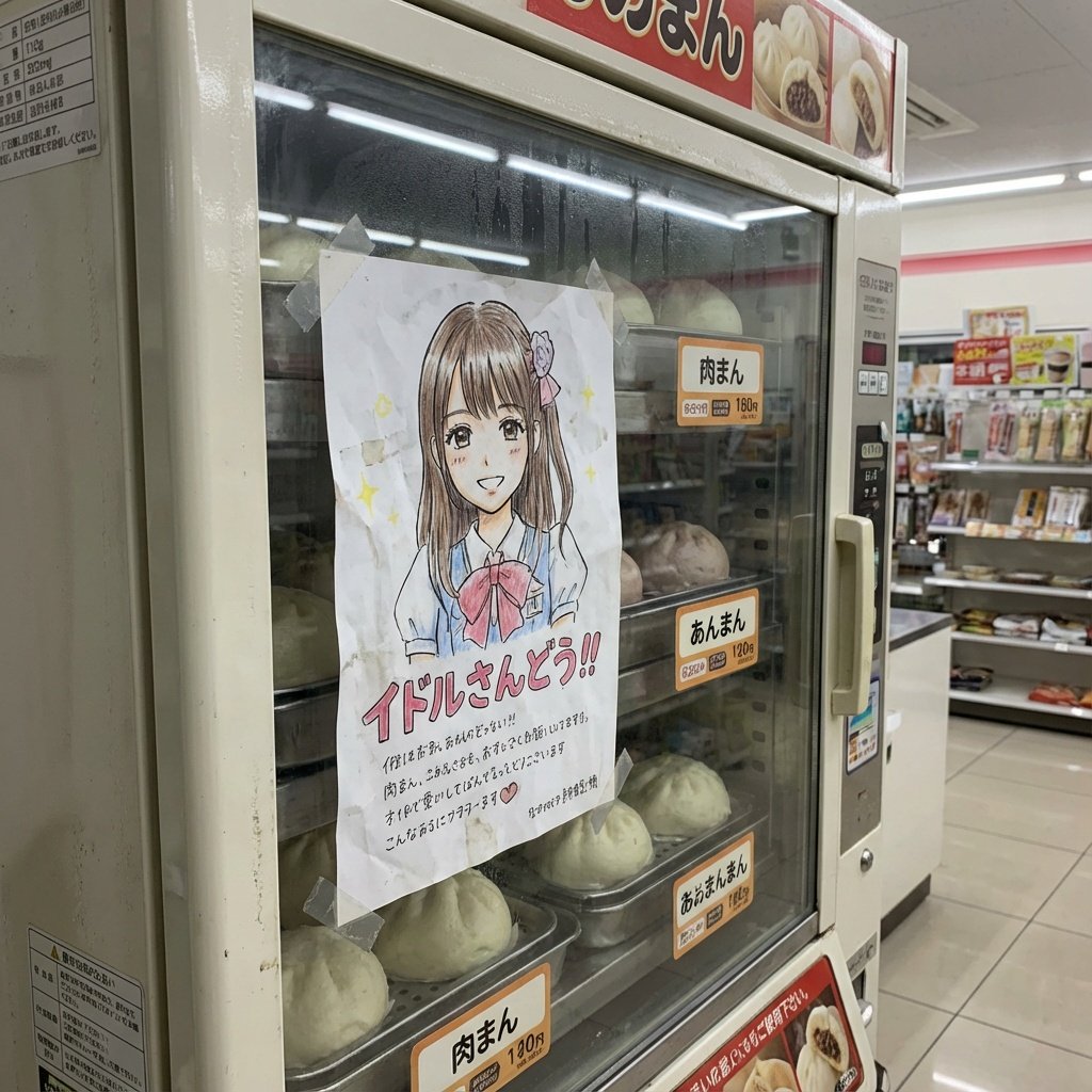 Idol flyer stuck on a steamed bun vending machine — example 1