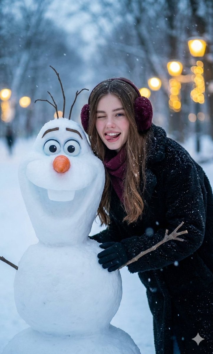 Realistic Olaf and Girl Winter Portrait — example 1