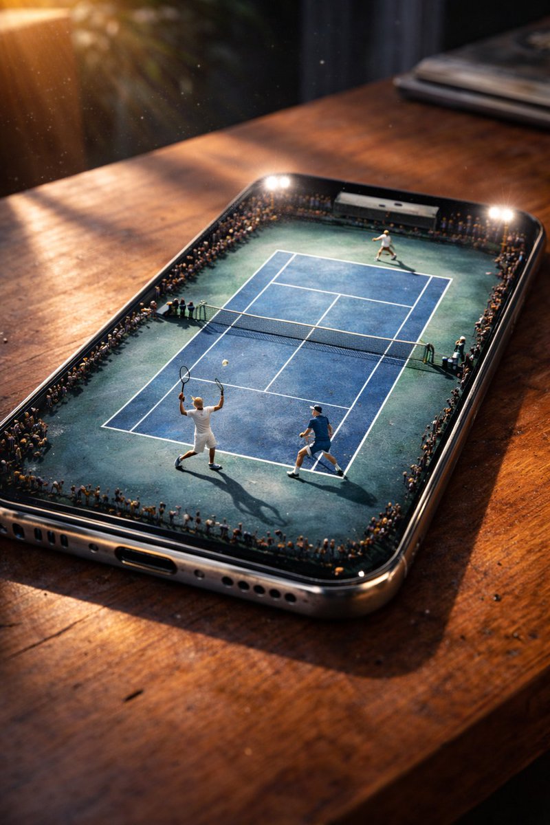 Miniature Tennis Court on Smartphone Screen — example 1