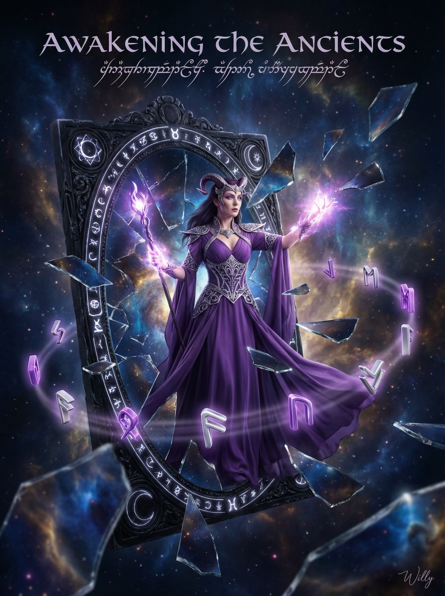 Sorceress Emerging from Obsidian Mirror — example 1