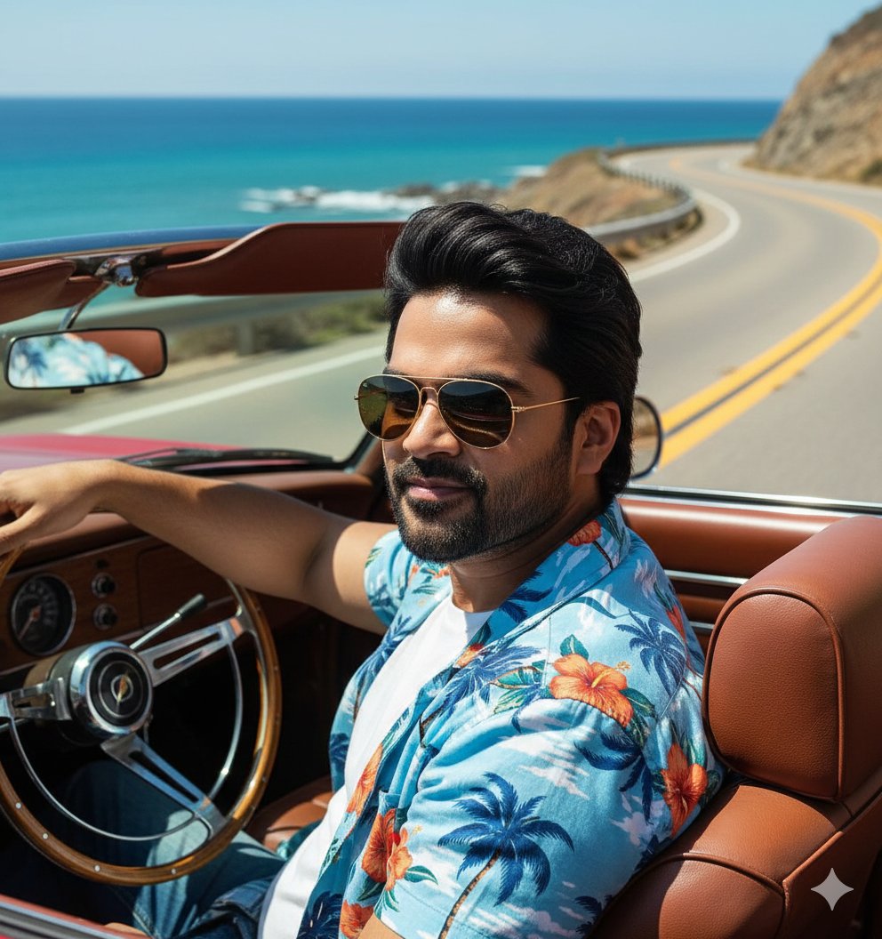 Cinematic Portrait of Man Driving Vintage Convertible — example 2