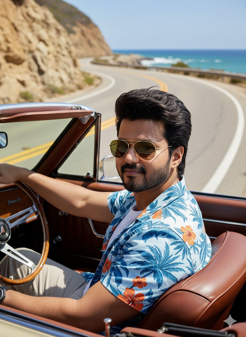Cinematic Portrait of Man Driving Vintage Convertible — example 4