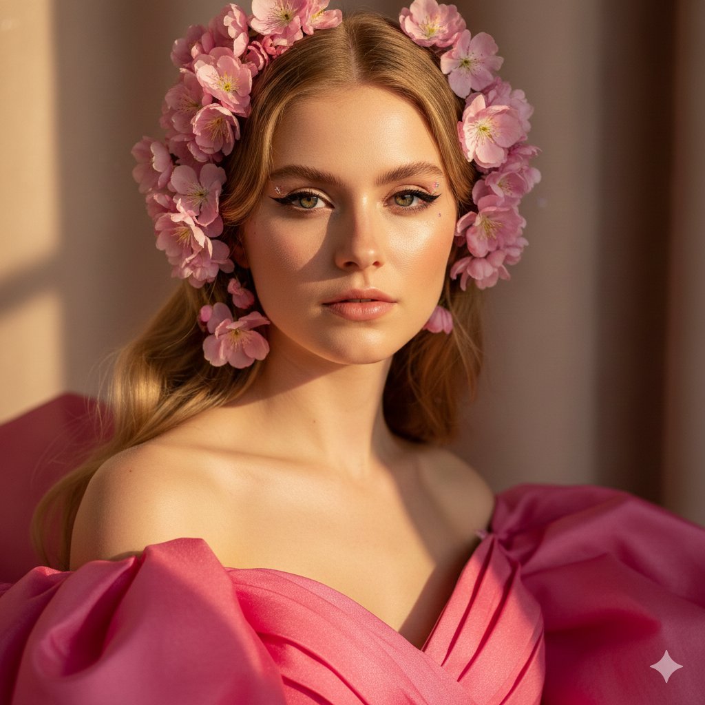 Cinematic Pink Blossom Couture Portrait — example 1