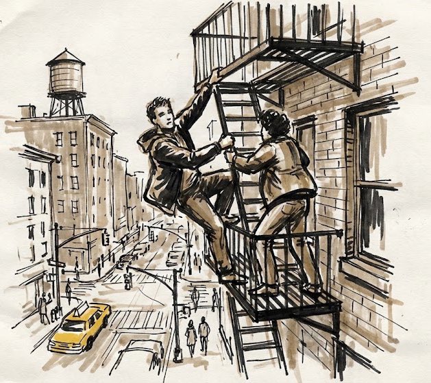 Action scene from reference photos and sketch — example 2
