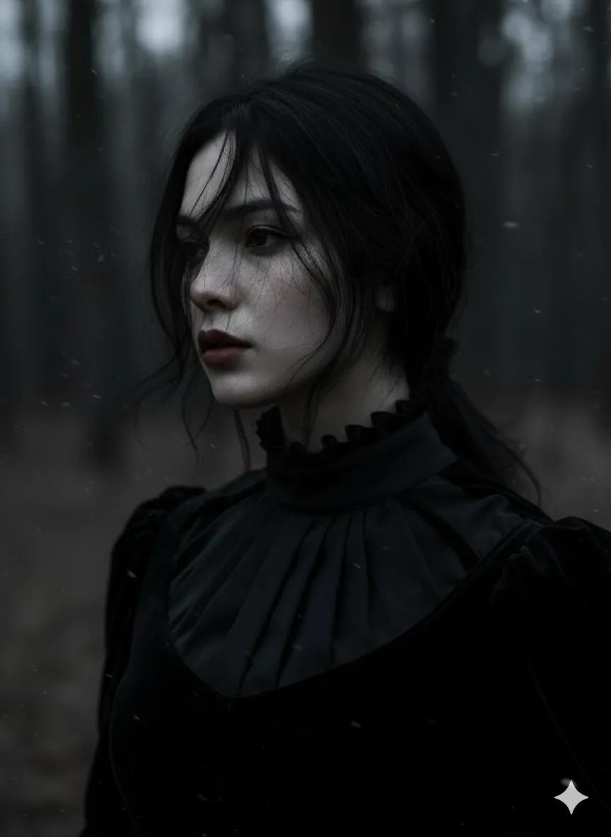 Gothic Ethereal Portrait in Snowy Forest — example 2