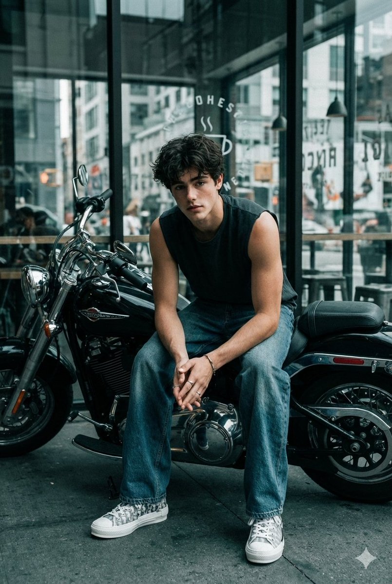 Cinematic Biker Portrait with Edgy Street Style — example 1