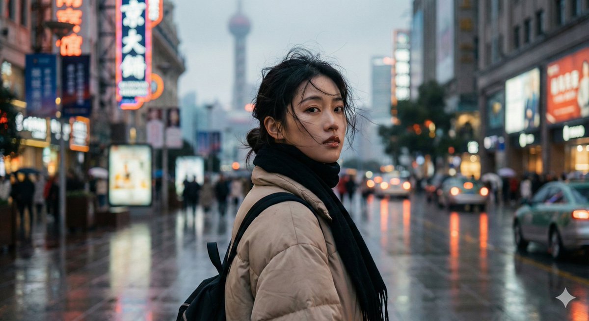 Cinematic Urban Portrait of a Young Woman in Shanghai — example 3