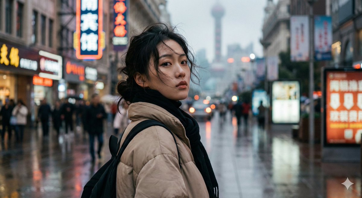 Cinematic Urban Portrait of a Young Woman in Shanghai — example 4