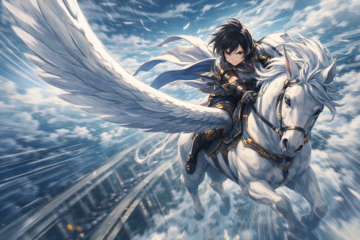 Character Riding Pegasus Fantasy Illustration Prompt — example 1