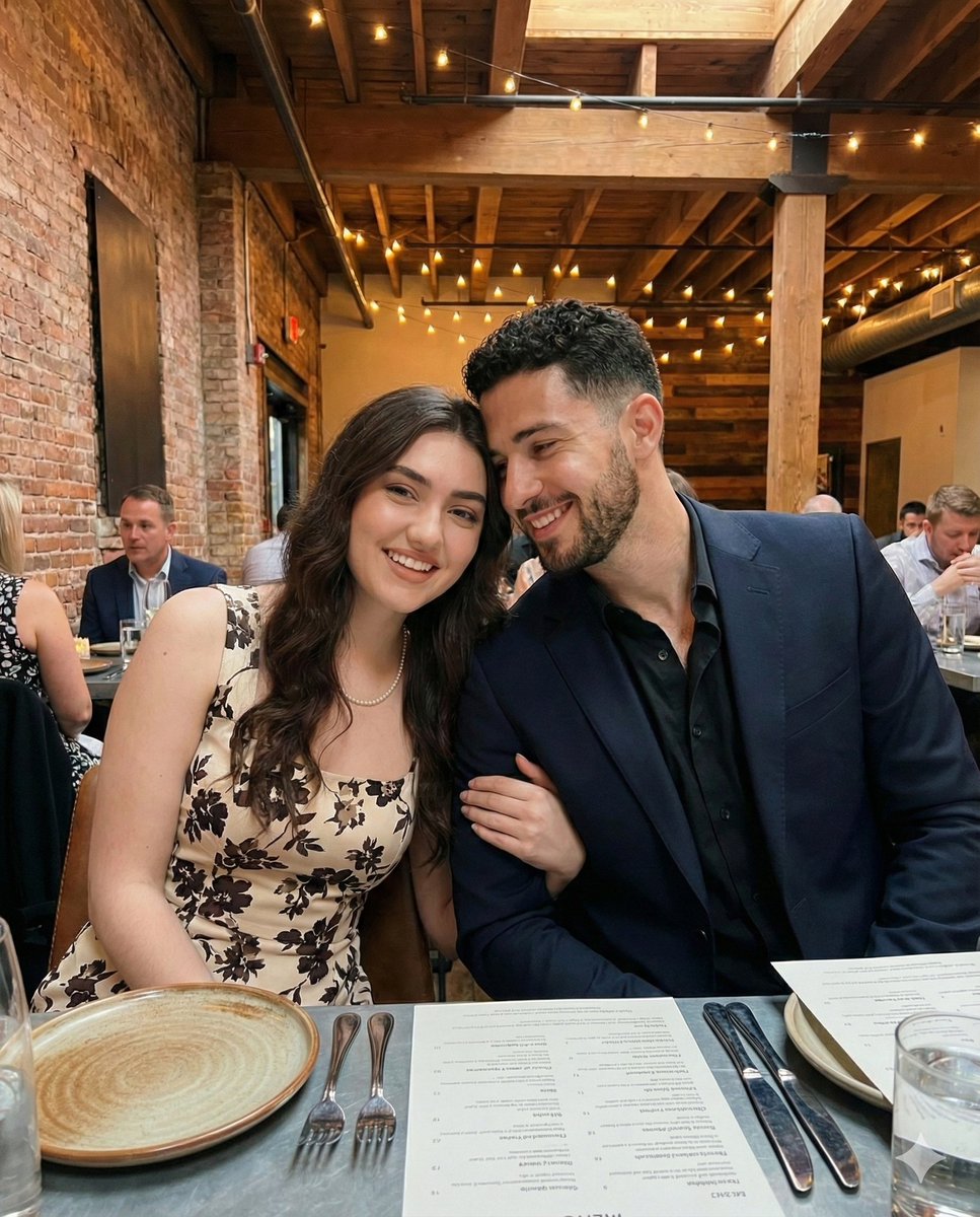 Intimate Portrait of a Couple in an Upscale Restaurant — example 2
