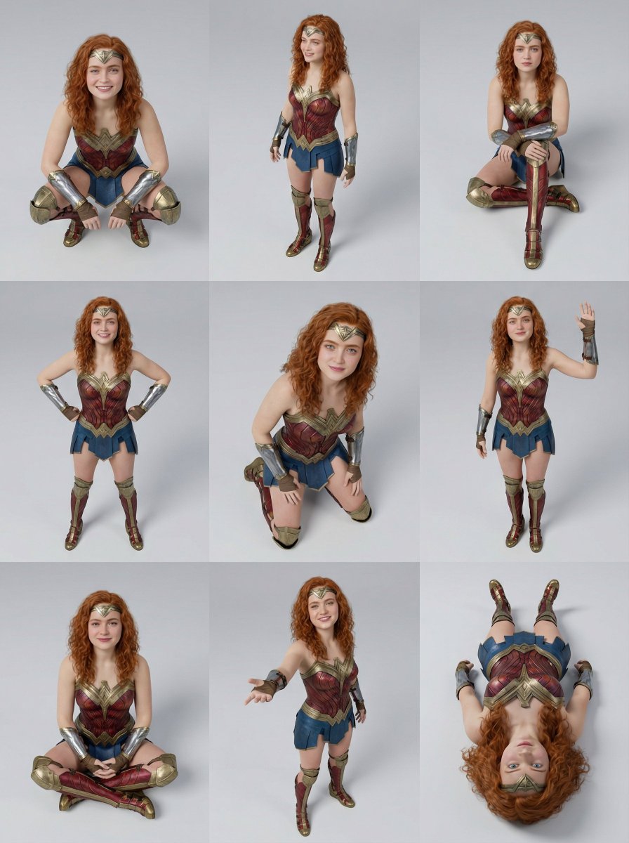 3x3 Character Pose Study Grid (Sadie Sink) — example 1