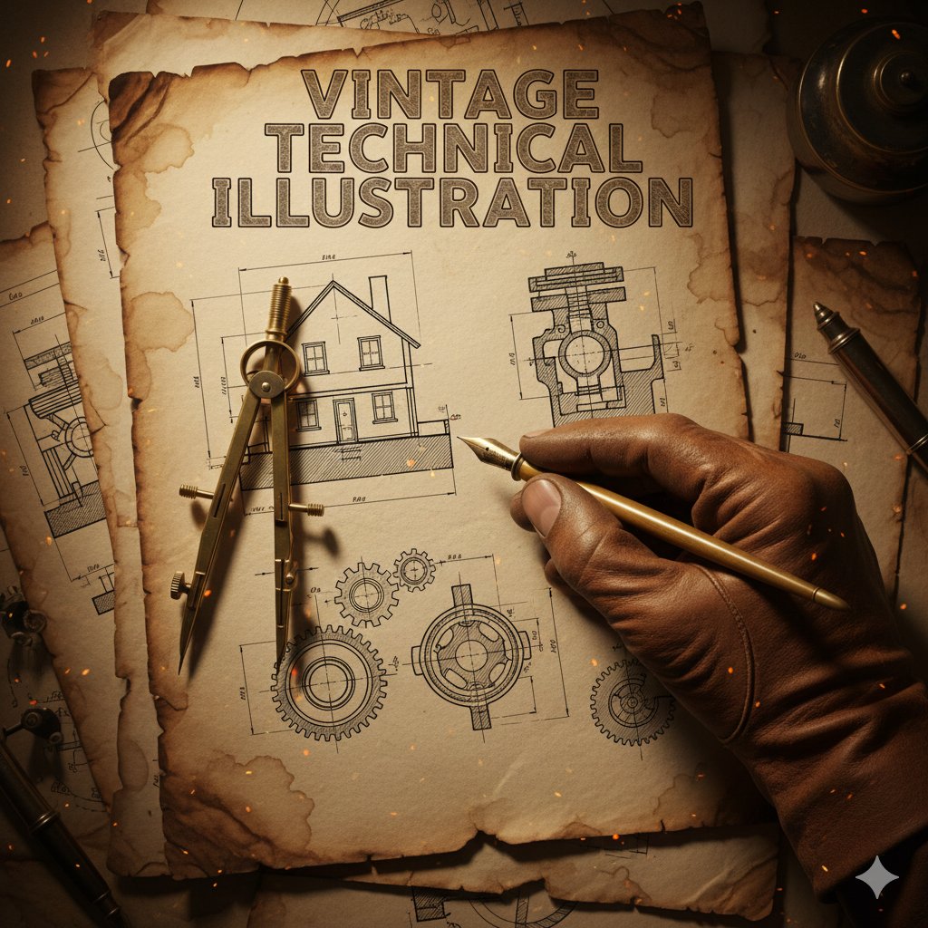 Vintage Technical Illustration Macro Shot — example 1