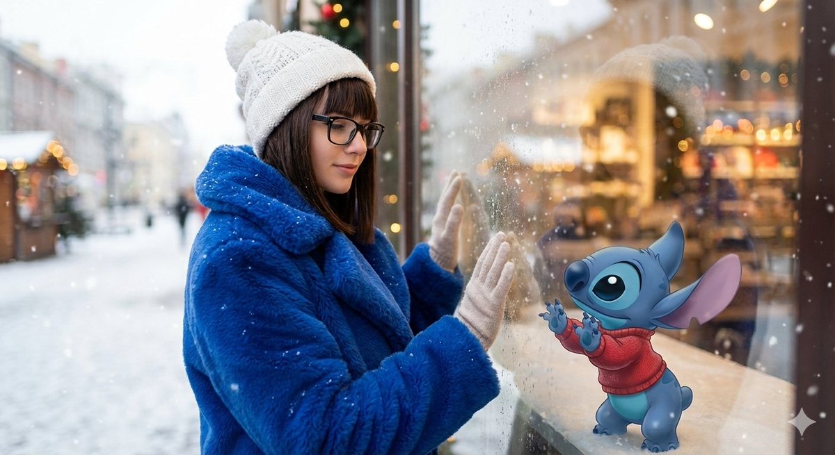 Photorealistic Winter Portrait with Animated Character Interaction — example 1