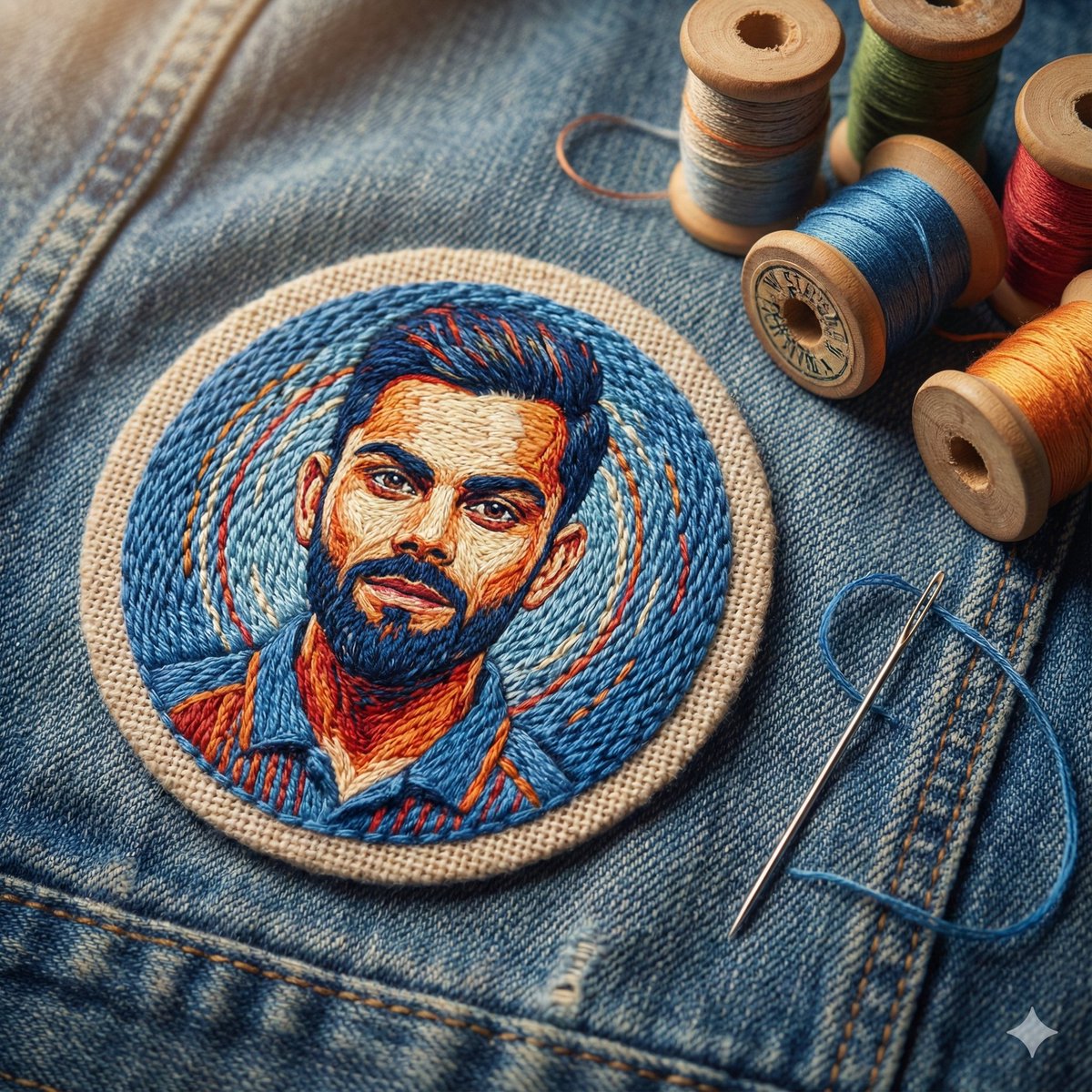 Embroidered Portrait Patch Macro Photography Prompt — example 1