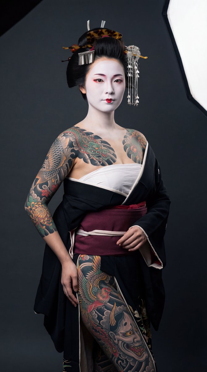High-Contrast Geisha Irezumi Portrait Prompt — example 1
