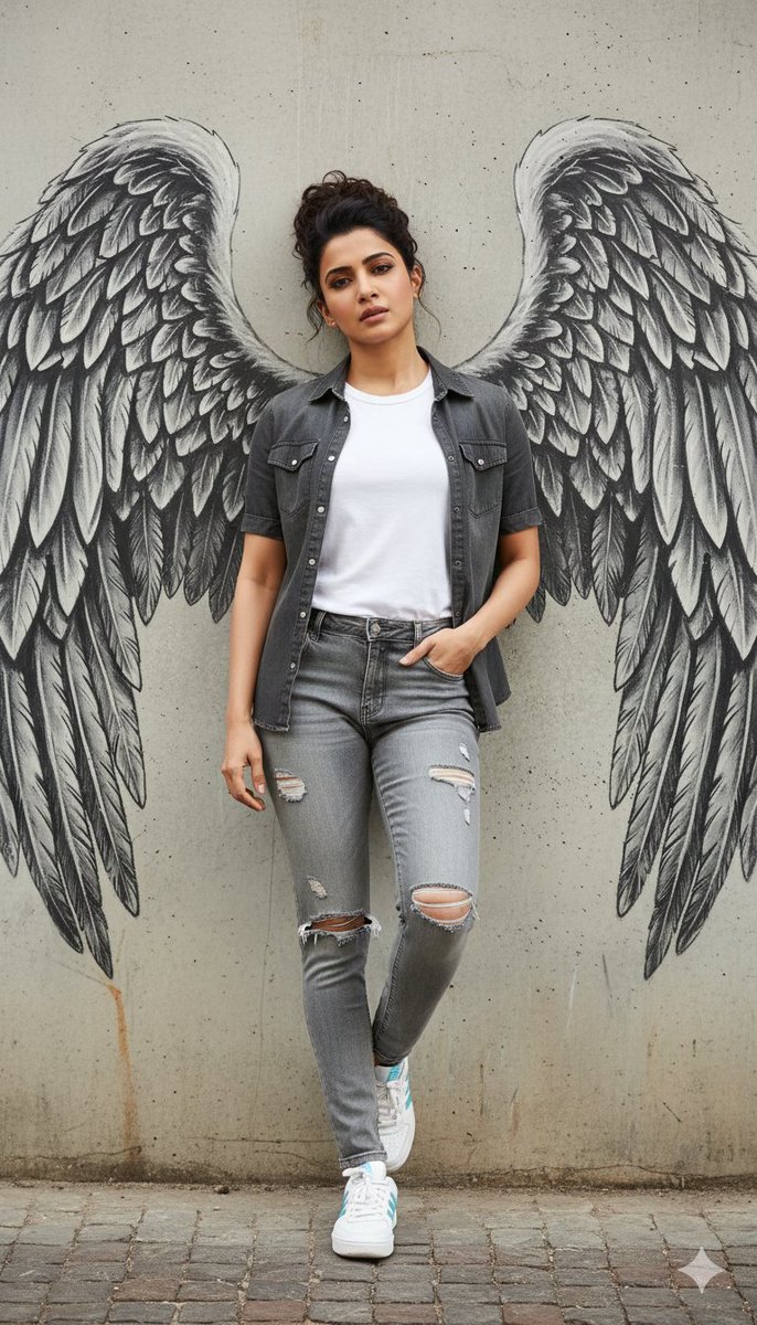 Urban Cinematic Portrait with Painted Angel Wings — example 4