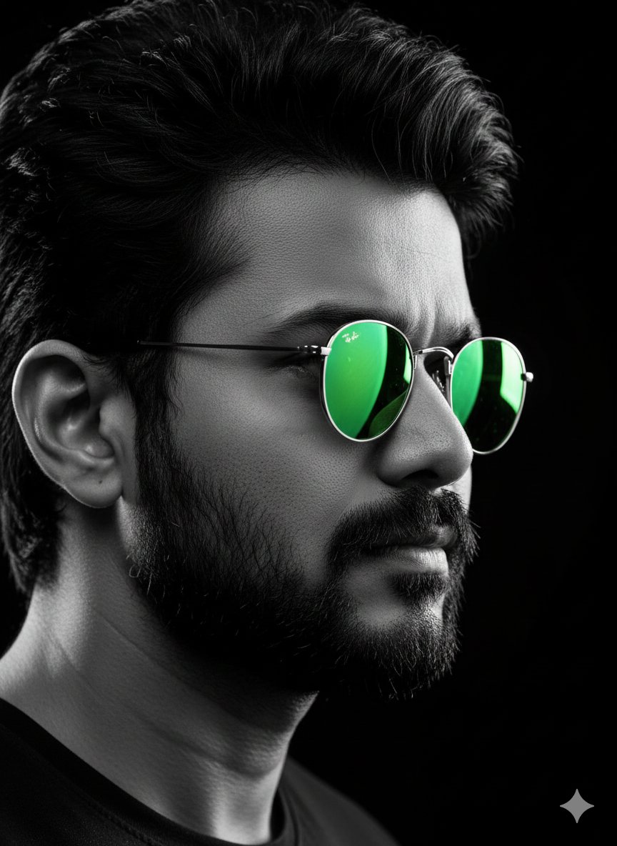 Cinematic B&W Portrait with Selective Emerald Color — example 3