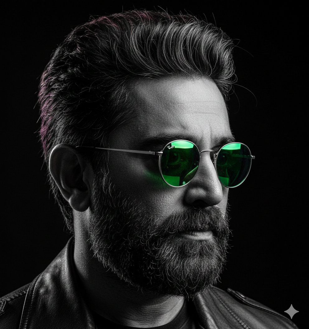 Cinematic B&W Portrait with Selective Emerald Color — example 4