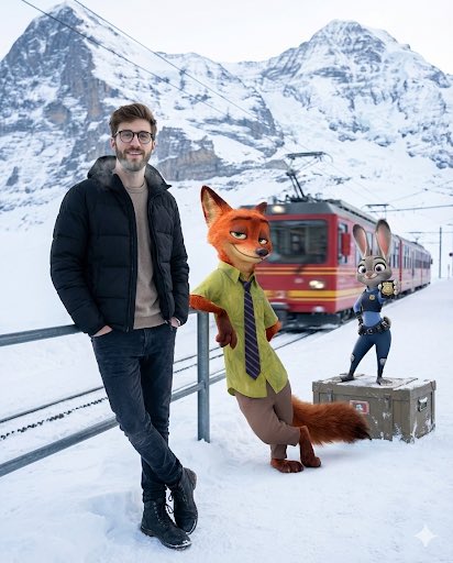 Cinematic Winter Travel Scene with Zootopia Characters — example 1