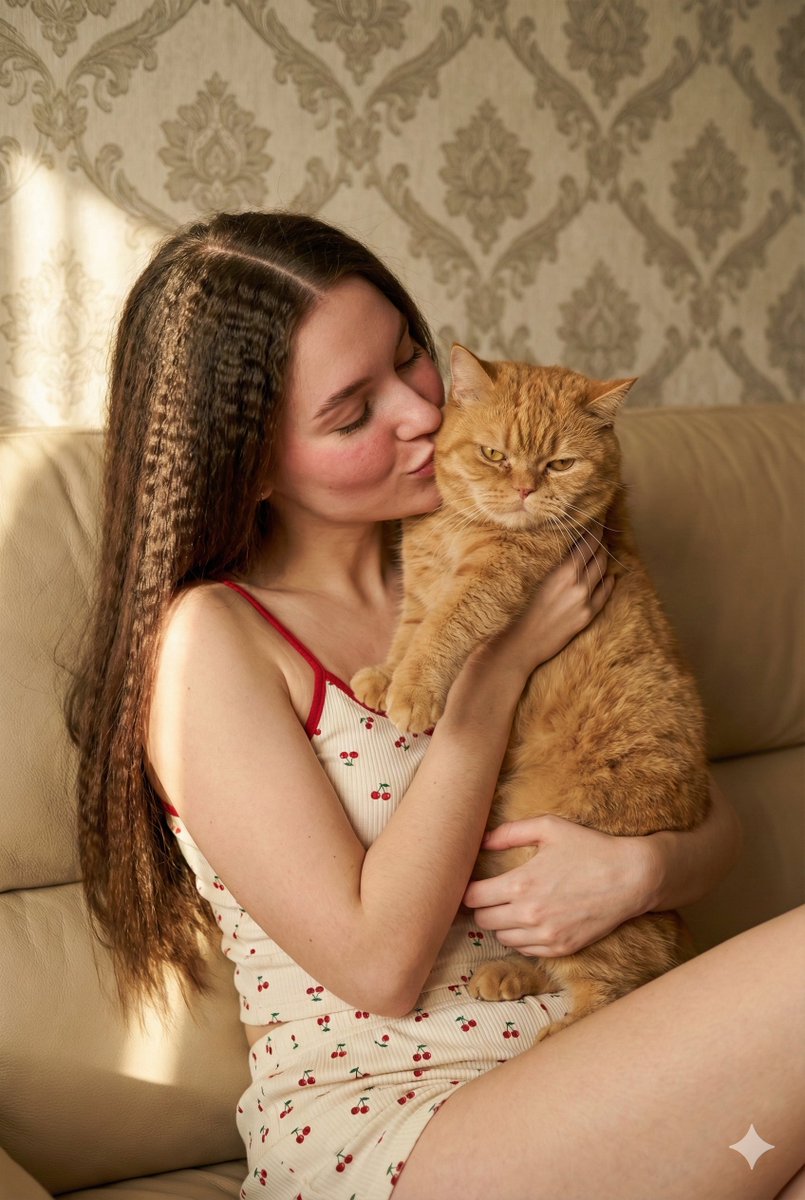 Coquette Aesthetic Portrait with Cat — example 1