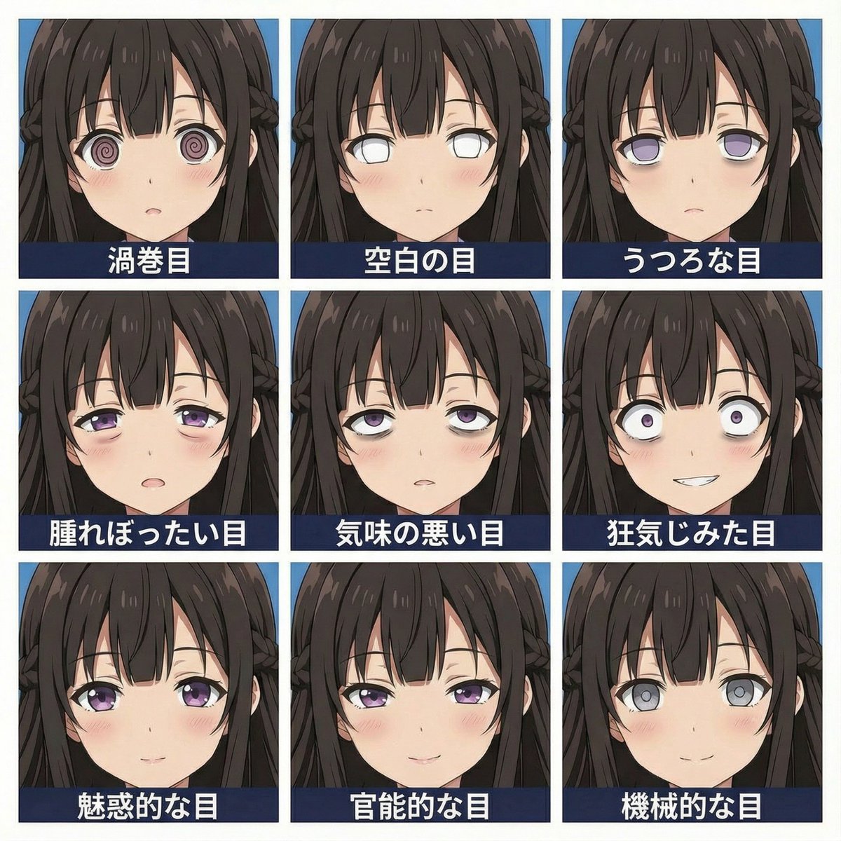 3x3 Grid Eye Expression Test Prompt (Right Image) — example 2