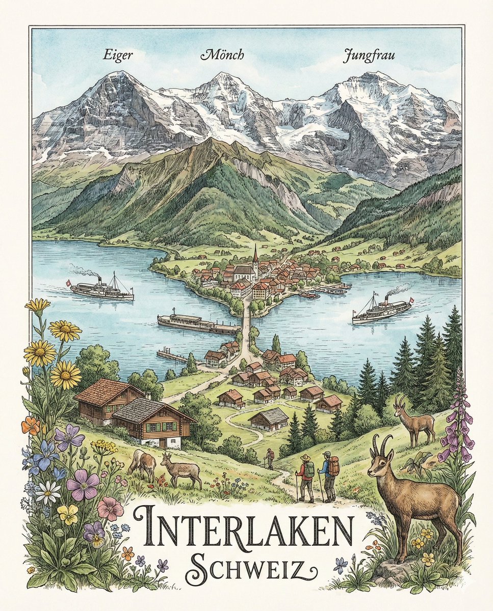Geographically Accurate Precision Illustration of Interlaken, Switzerland — example 1