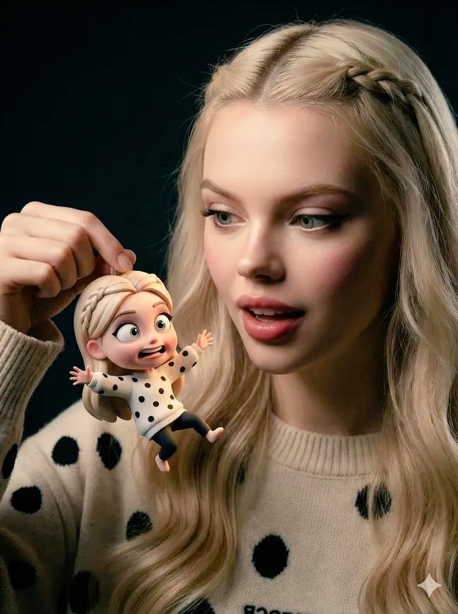 Ultra-Realistic Person Holding Tiny Cartoon Self — example 1