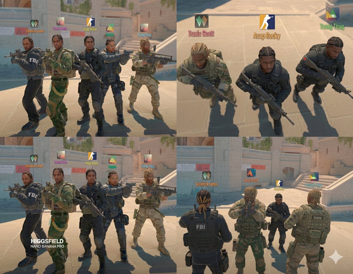 Grid of four camera angles from reference image — example 2