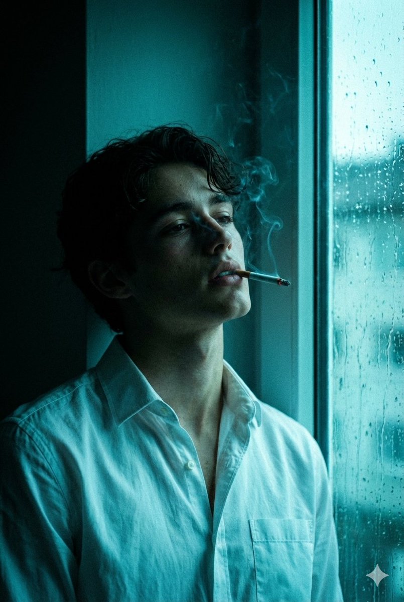 Cinematic Melancholy Portrait in Turquoise — example 1