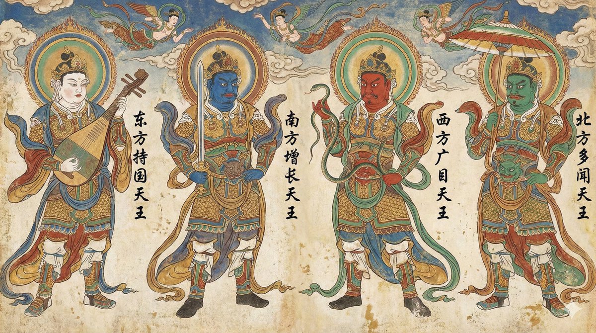 Four Heavenly Kings in Dunhuang Painting Style — example 1