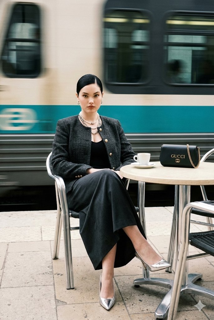 Ultra-Realistic Street-Fashion Portrait with Motion Blur — example 1