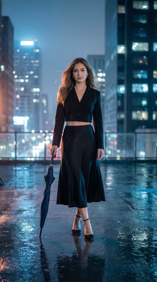 Cinematic HDR Night Photograph on a Rainy Rooftop — example 1