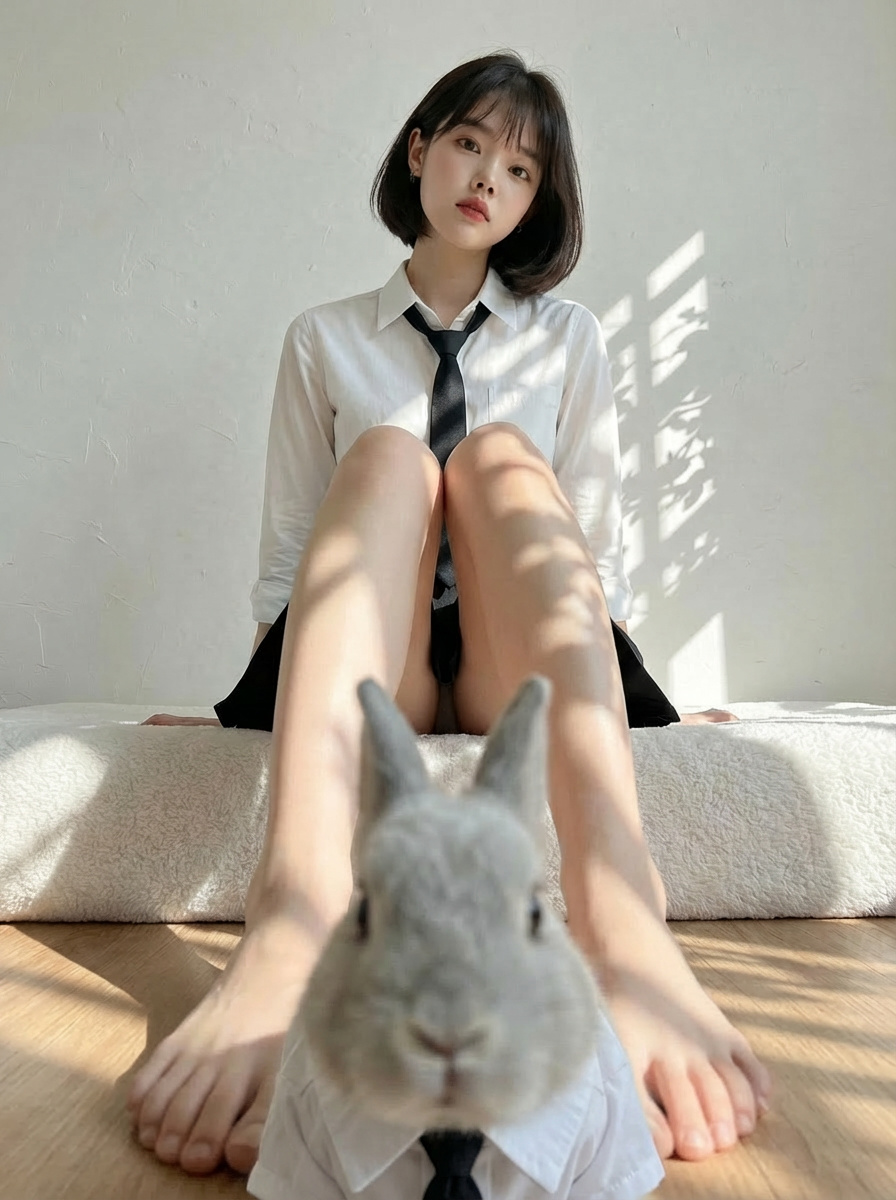 Rabbits wearing identical clothes — example 1