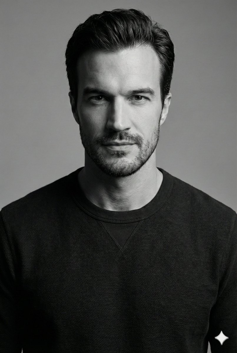 High-Contrast Monochrome Studio Portrait — example 1