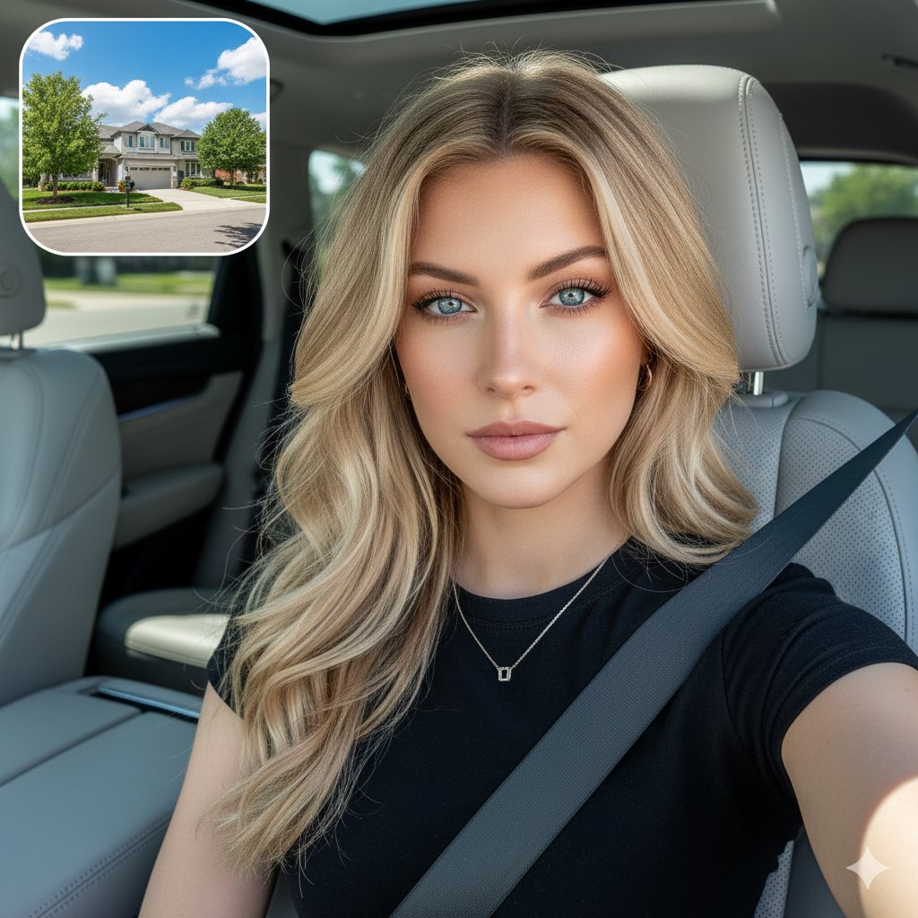 Cinematic SUV Selfie Portrait with Lifestyle Inset — example 1