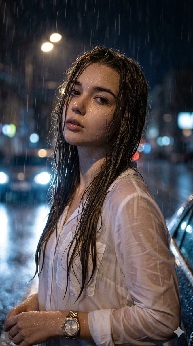 Hyper-Realistic Cinematic Night Portrait in Rain — example 1