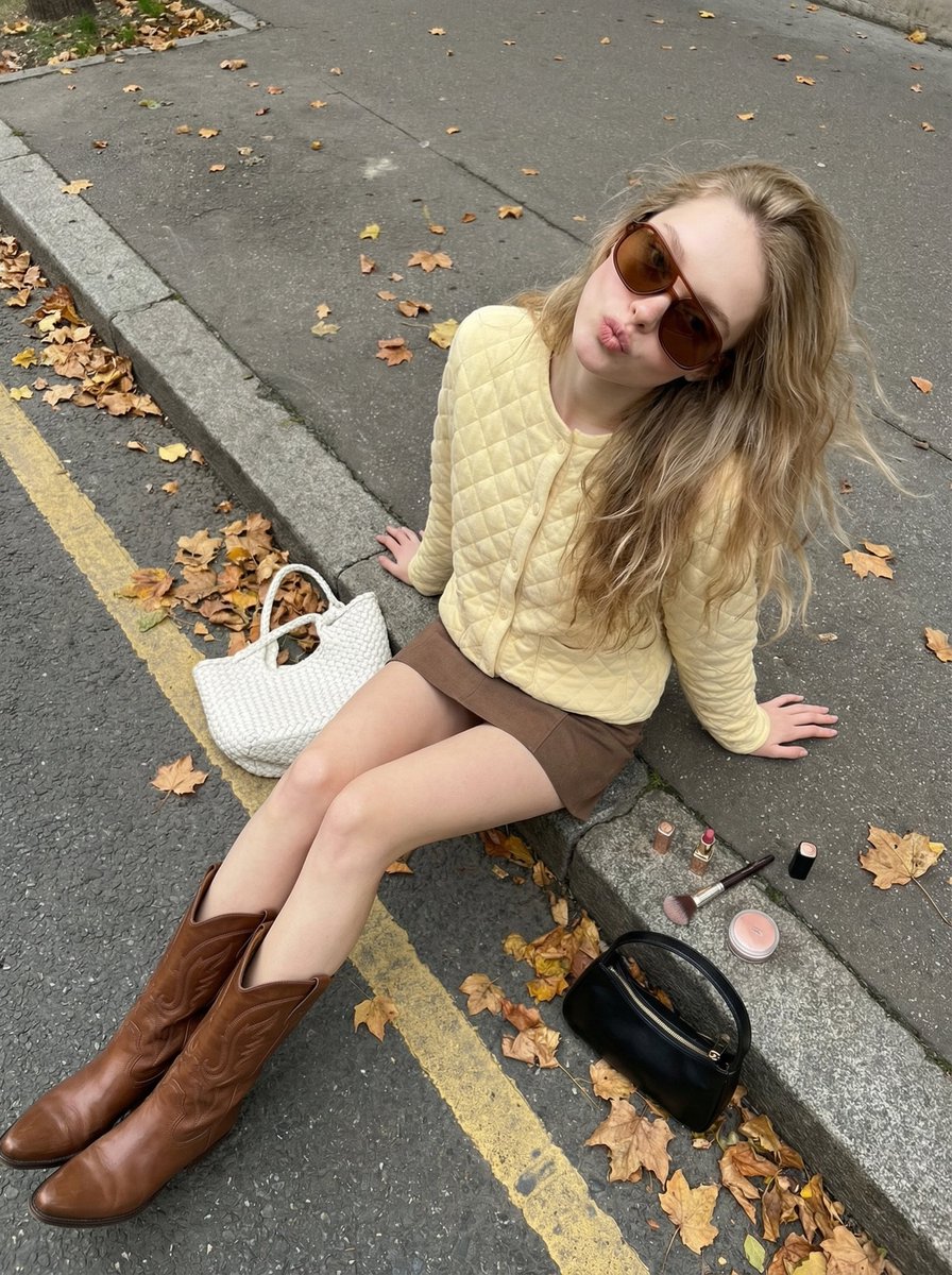 High-Angle Street Style Photo with Makeup Items — example 1
