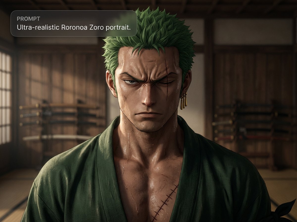 Ultra-realistic Roronoa Zoro portrait — example 1