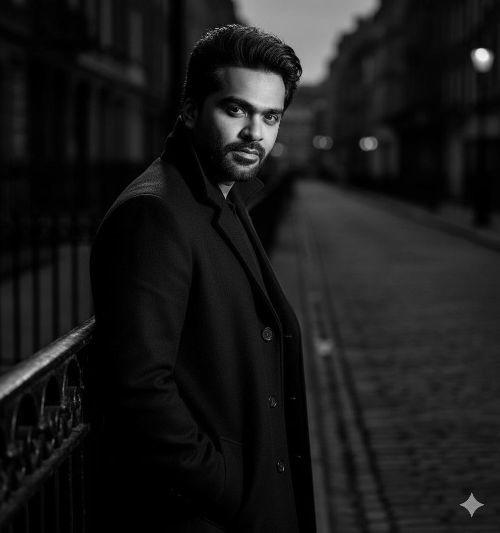 Black and White Noir Fashion Editorial Portrait — example 3