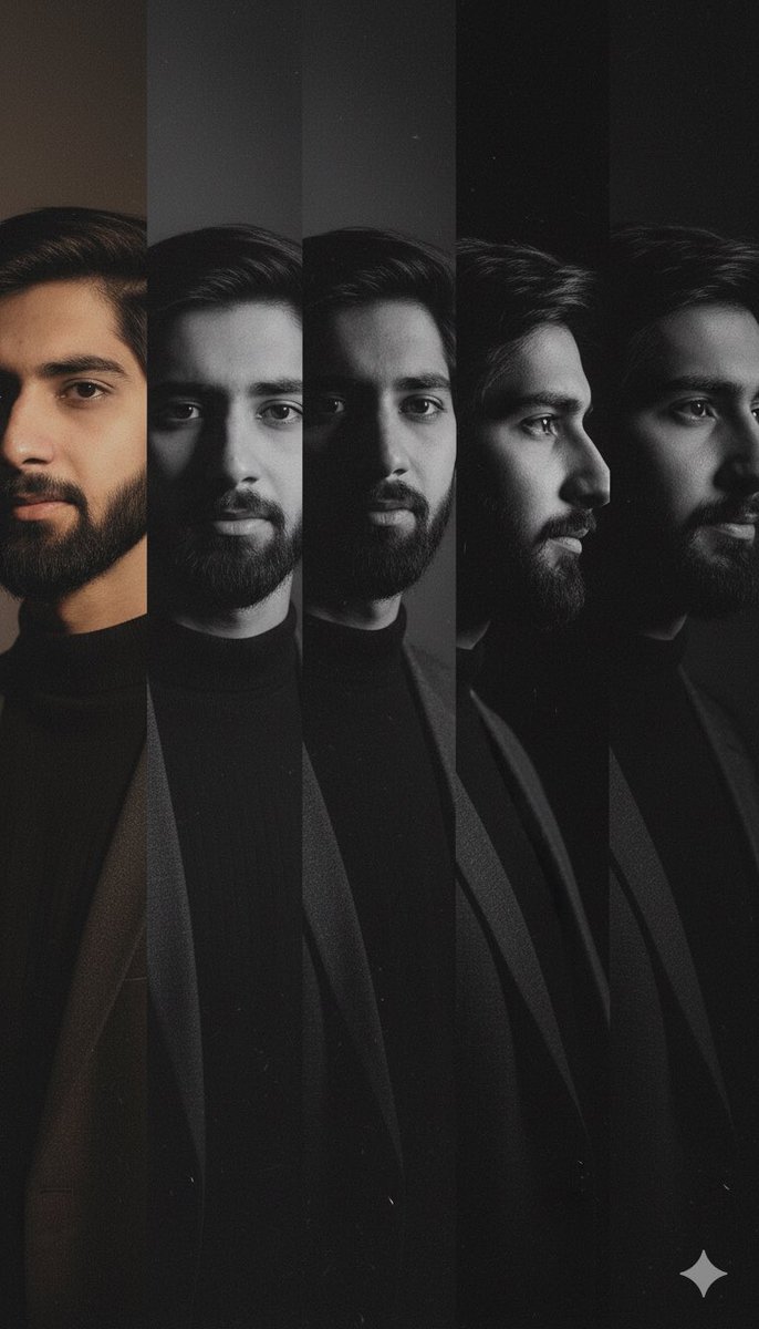 High-Contrast Noir Portrait Collage with Color Shifts — example 1