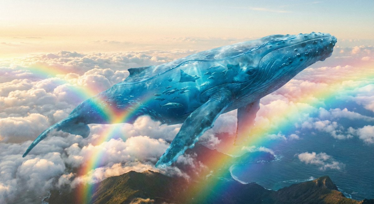 Translucent seawater whale in the clouds — example 1