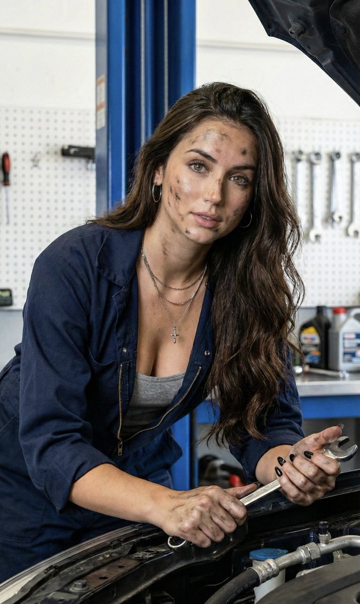 Hyper-Realistic Female Mechanic Portrait Prompt (JSON) — example 2