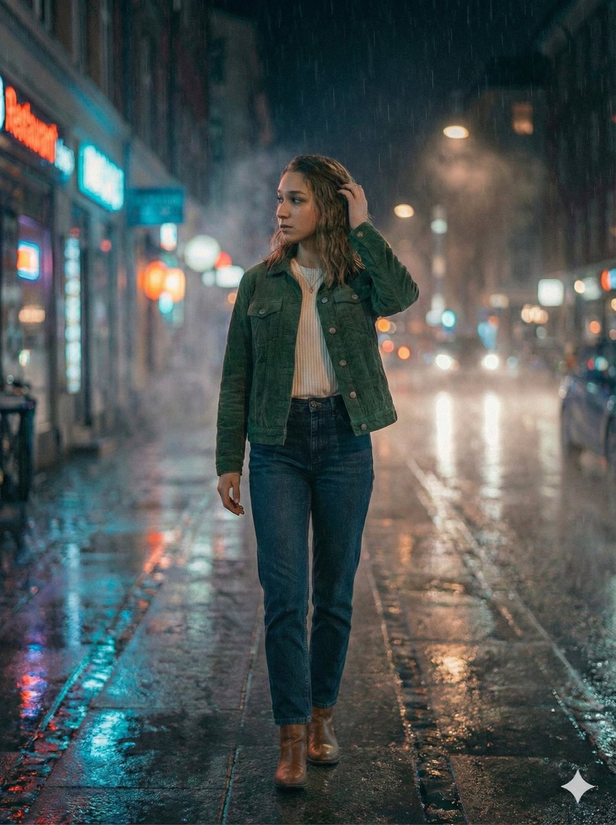 Moody Cinematic Night Rain Portrait (JSON) — example 2