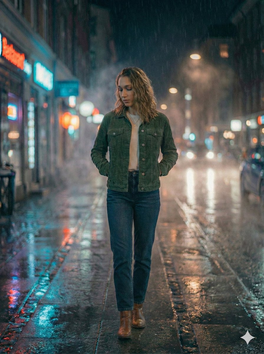 Moody Cinematic Night Rain Portrait (JSON) — example 3