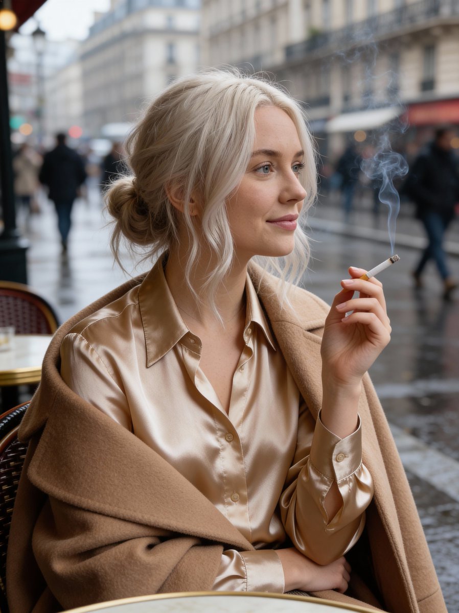 Moody Parisian Cafe Portrait Prompt — example 2