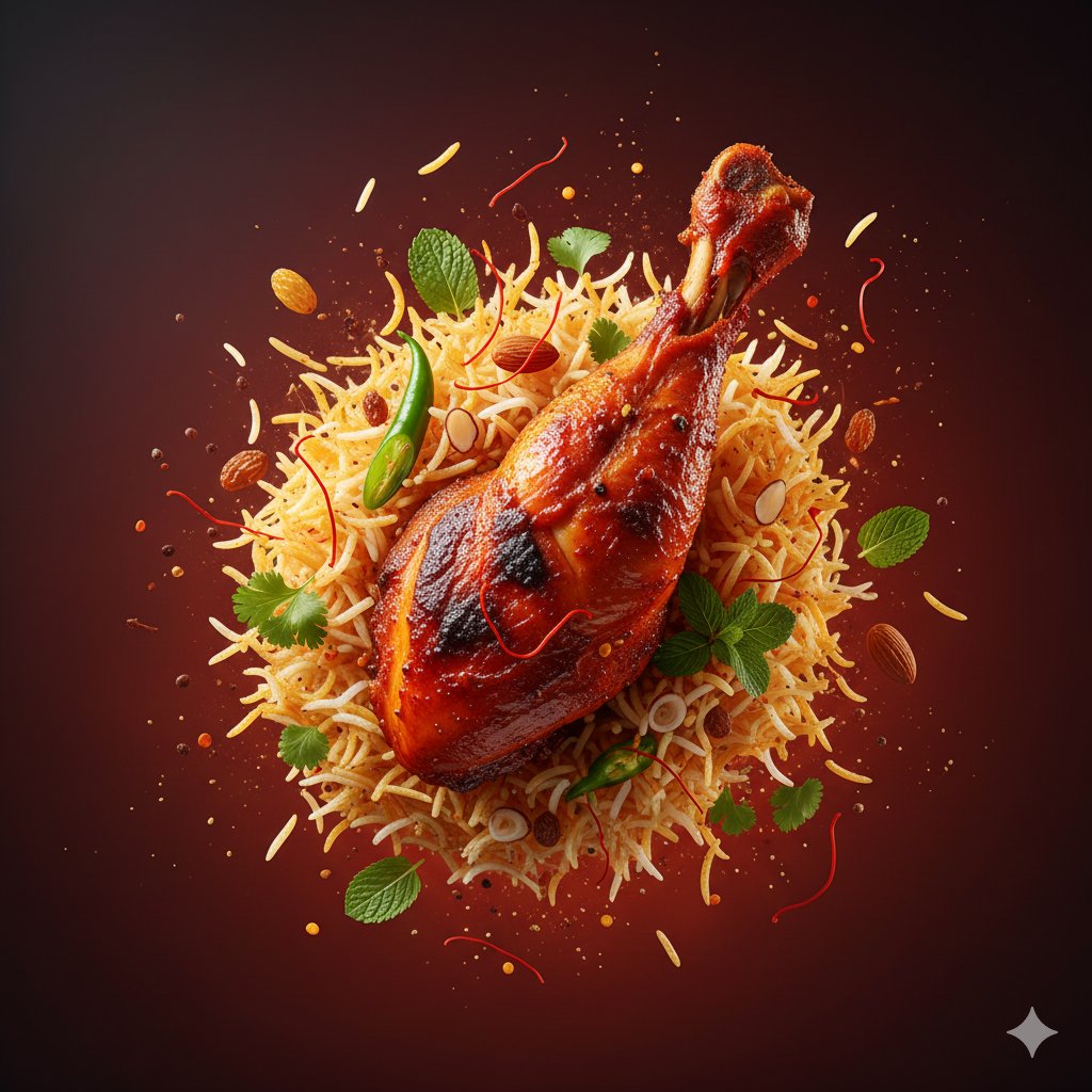 Dynamic Hyper-Realistic Biryani Hero Shot (JSON) — example 3