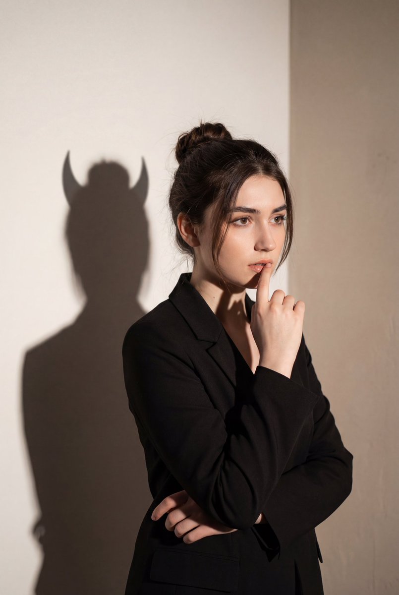 Conceptual Portrait with Symbolic Devil Horn Shadow — example 1