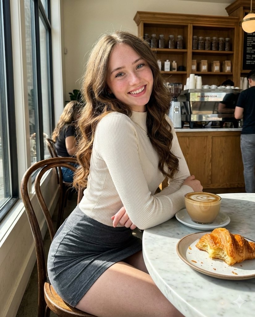 High-Fidelity Candid Café Portrait with Sharp Focus — example 1