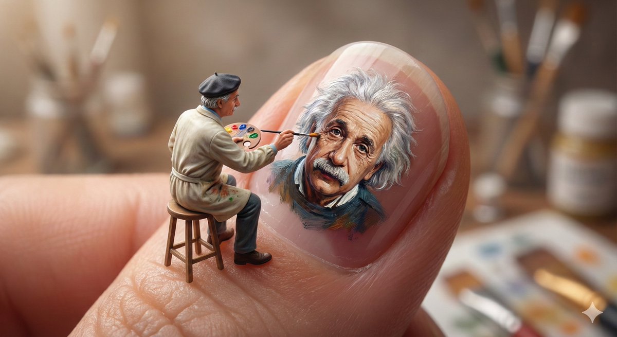 Miniature Artist Painting on a Giant Fingernail — example 1